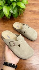 Women s Comfortable Clog Sandals with Cork Footbed, Suede Look Upper, Easy Slip