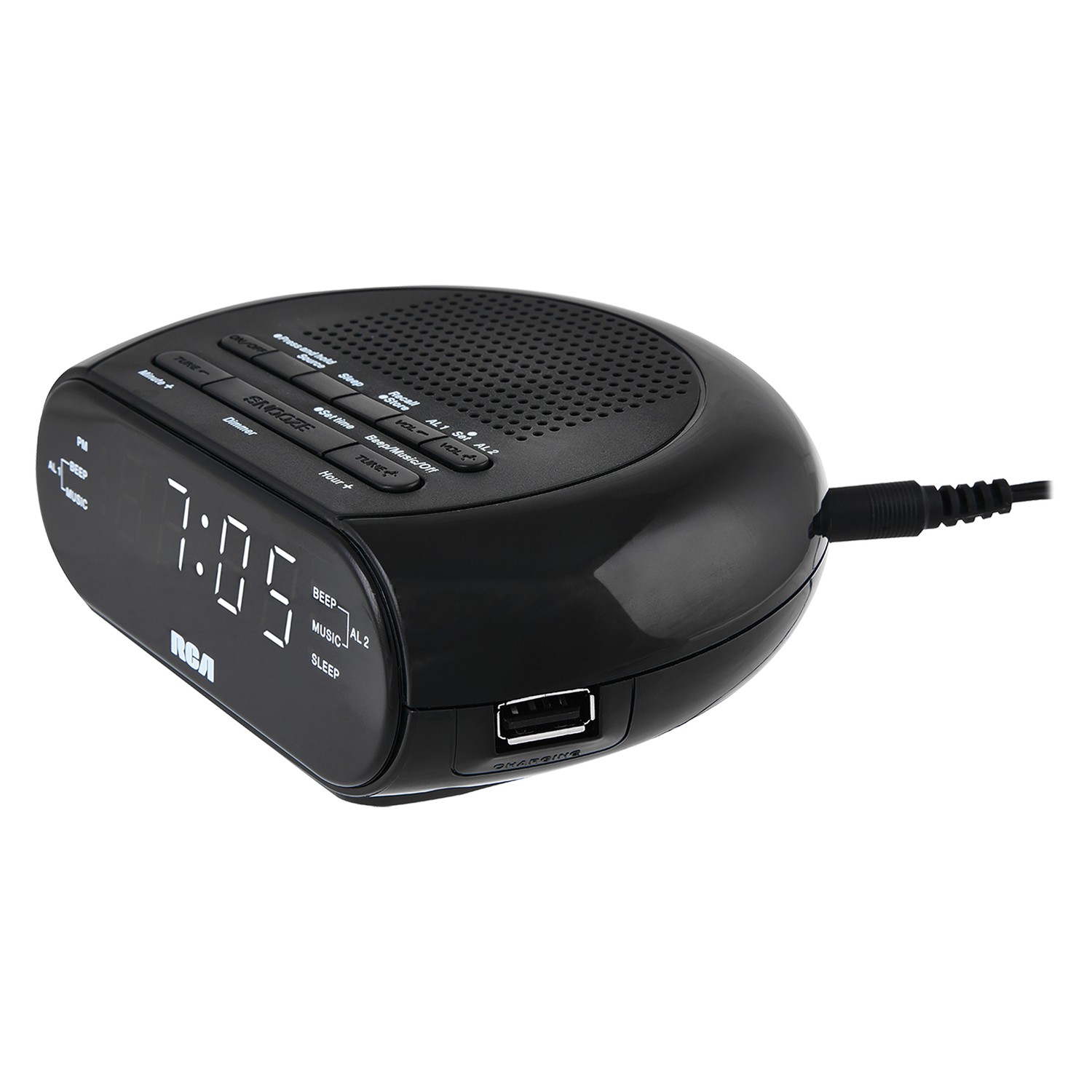 RCA Digital Radio Alarm Clock with Soothing Sounds, Brightness Control, and...