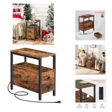 End Table with Charging Station, Narrow Side Table with 2 Drawer  USB Ports ...