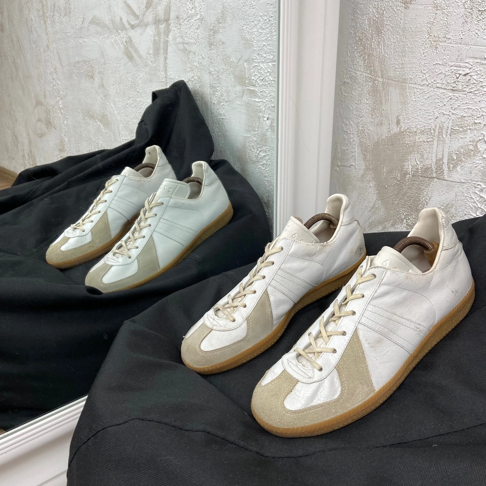 1987 VINTAGE BW-SPORT GERMAN ARMY TRAINERS GAT WHITE LEATHER SNEAKERS - 5027