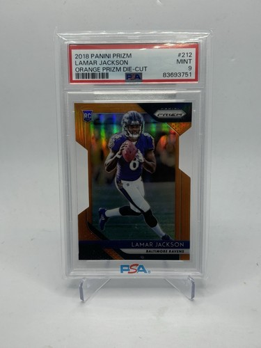 LAMAR JACKSON 2018 PRIZM #212 ORANGE DIE CUT PARALLEL RC /249 PSA 9 RAVENS