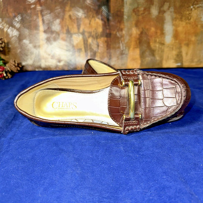Chaps Dark Brown Wmns Size 6 B Horse Bit Deco Alligator Stamped Synth Upper Flat