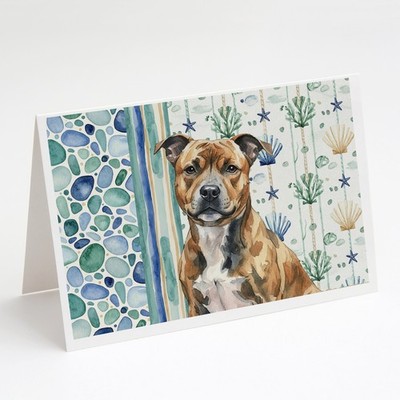 Caroline's Treasures Brindle Staffordshire Bull Terrier Sea Glass Cards Pk 8