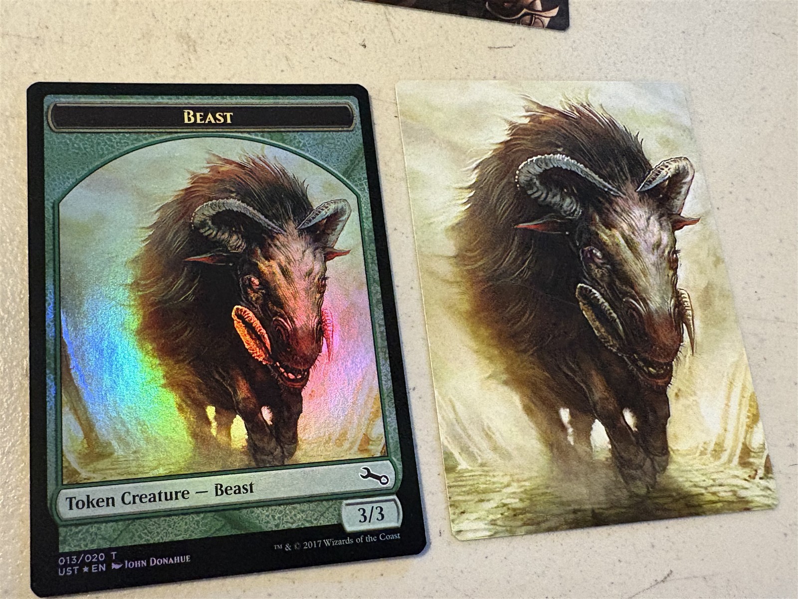 mtg foil token Beast 013/020, Unstable, unplayed, full art back