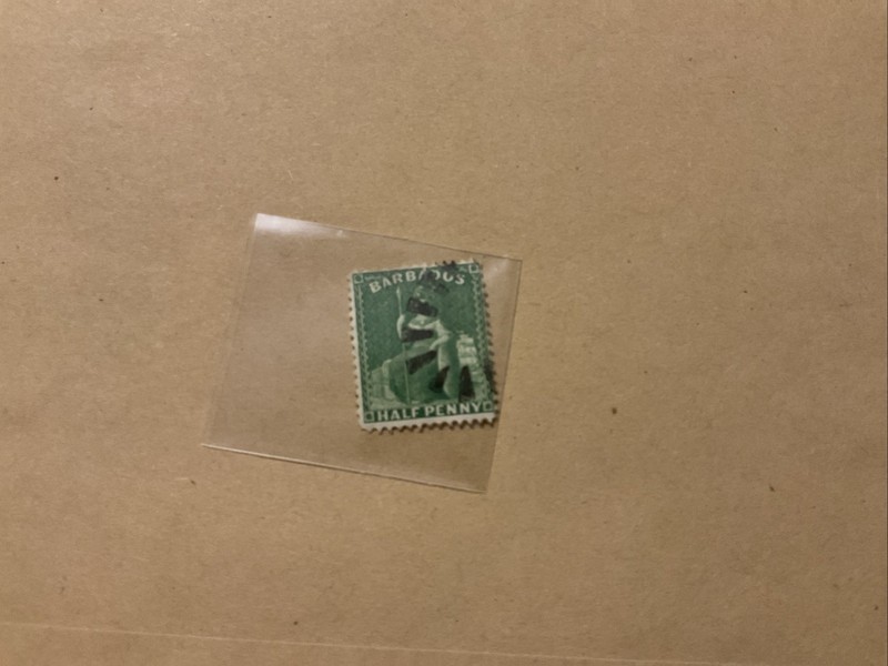 1859 Barbados Green 1/2 Penny Stamp - Fancy Cancel
