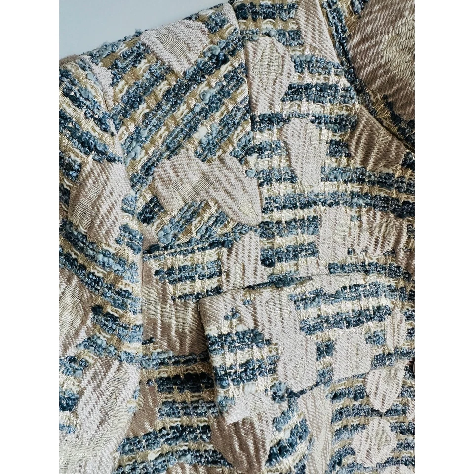 Jaqueta de tweed feminina Doncaster Collection tamanho 10 azul ouro feriado - Imagem 2 de 4