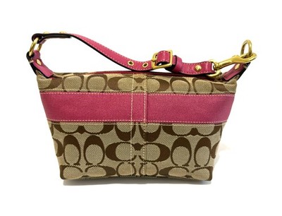 MINT Coach Ltd Ed Sig Khaki C Pink Stripe Flower Floral Pouch