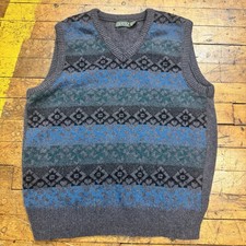 Vintage Stratum Sweater Vest Men s XLT Blue Black Gray Green USA Wool Blend