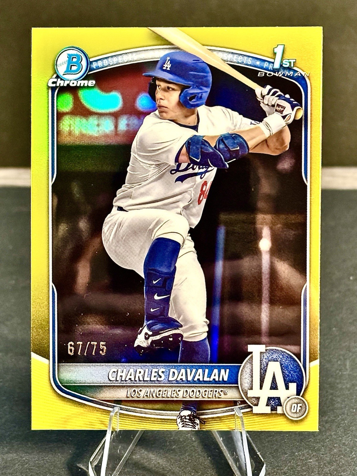 Charles Davalan 2025 Bowman Draft True Yellow Chrome Refractor /75 Dodgers 1st
