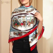 RARE VINTAGE HERMES Silk Scarf "L'Hiver en Poste" Carre 90 by Philippe Ledoux