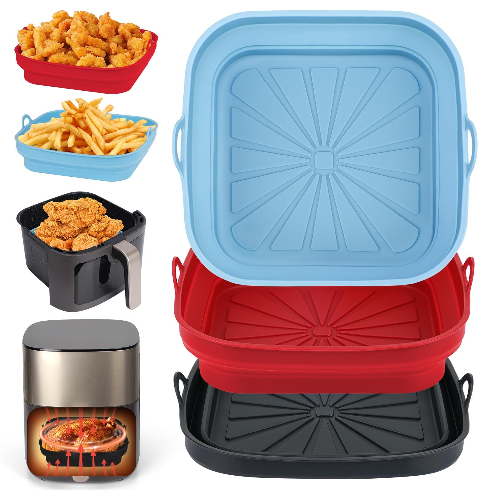 Teglie in Silicone per Friggitrice ad Aria 3 Pezzi Teglia Cestello per Air Fryer