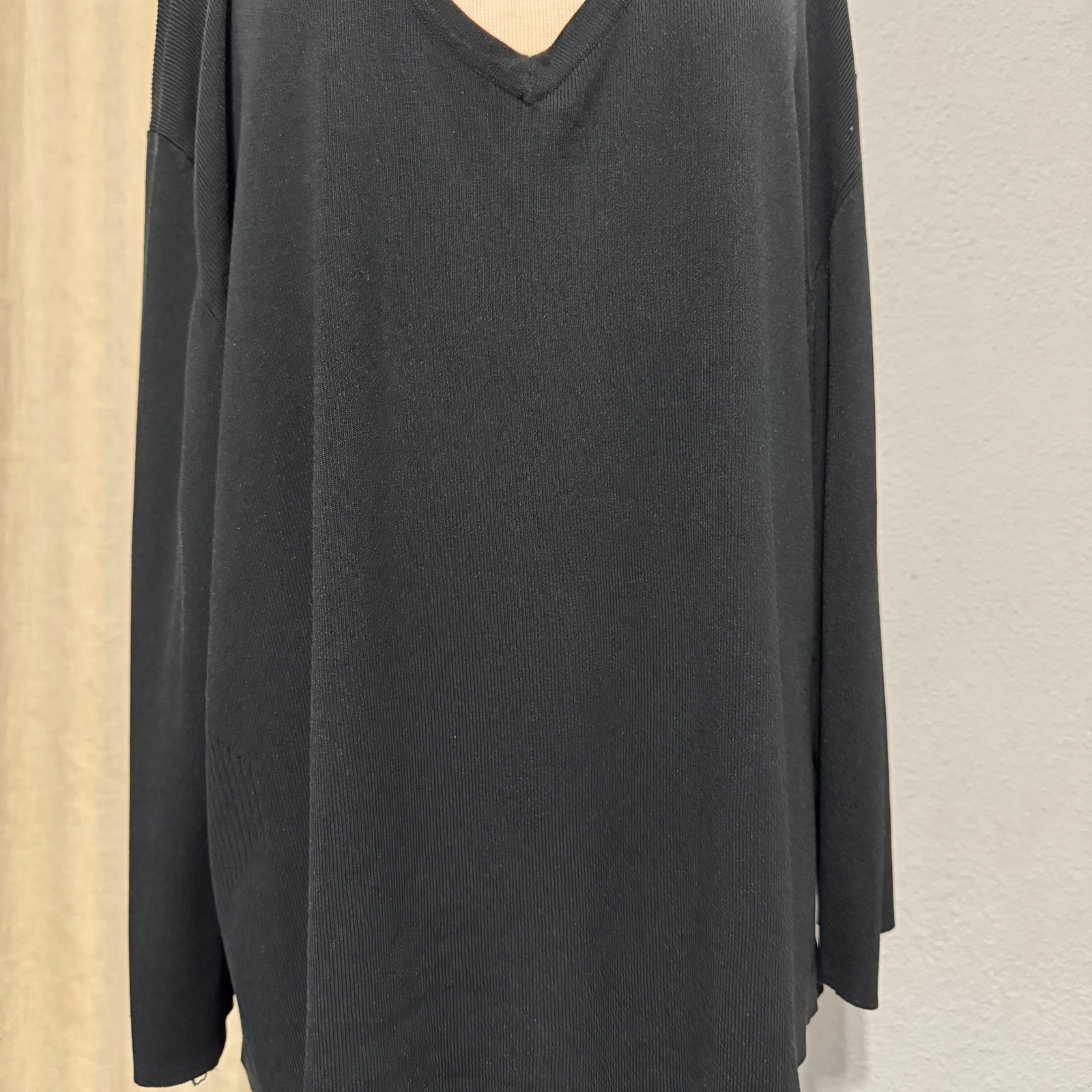 FINITY WOMEN Black Ribbed V Neck Long Sleeve Stretchy Top Plus Size 3X