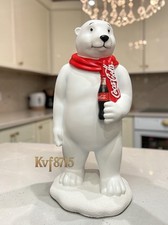 12  Coca-Cola Polar Bear Christmas Figurine w/Bottle of Coca-Cola  Red Scarf