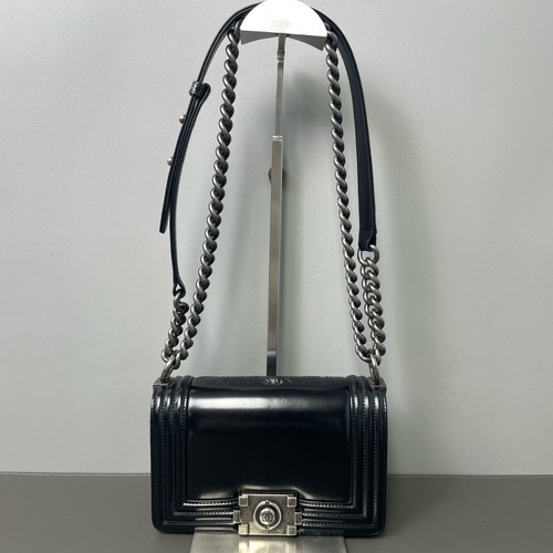 Chanel Flap Bag Black Silver Chain Shoulder Bag Women