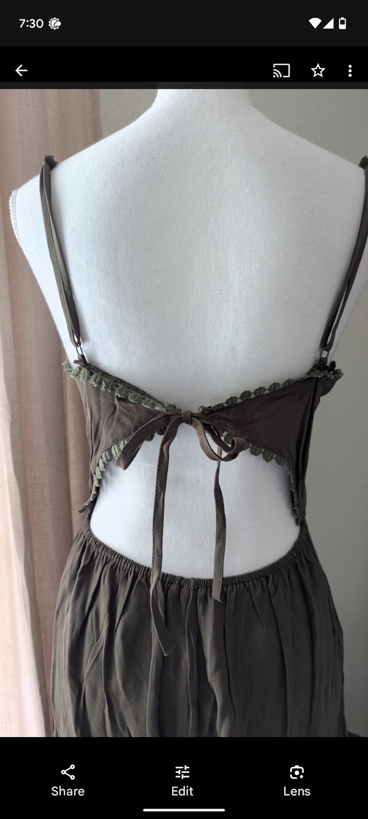 Women's Khaki Open Tie String Back Romper Playsui… - image 9