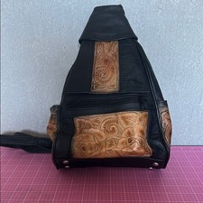 Stylish Black and Brown Leather Sling Backpac...