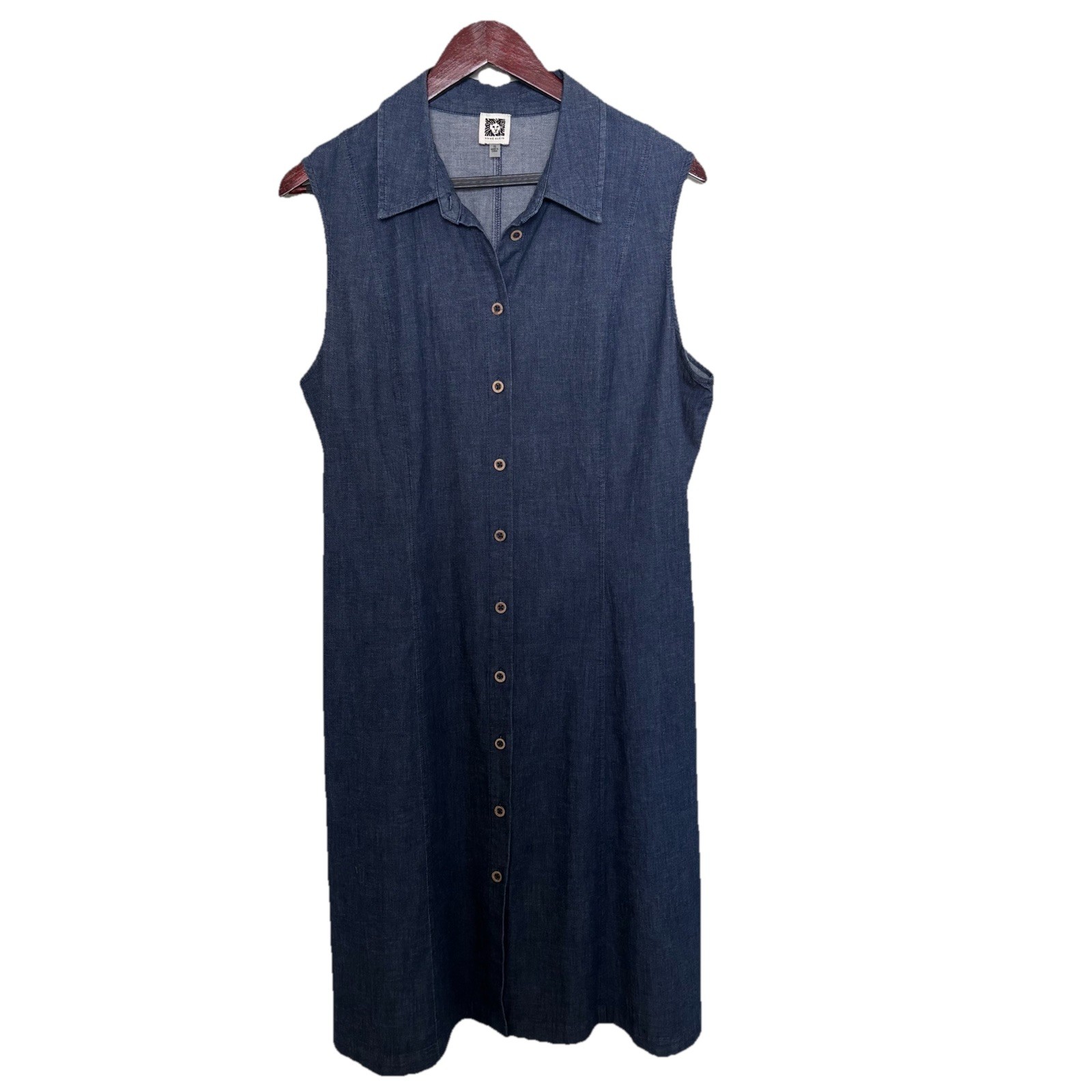 Anne Klein Size 16 Sleeveless Denim Button-Down Shirtdress With Pockets