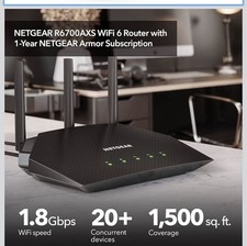 NETGEAR R6700AXS WiFi 6 Dual-Band Router, 1.8 Gbps, 4 Gigabit LAN Ports