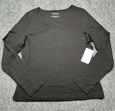 Adrienne Vittadini Shirt Womens Large Black Long Sleeve Scoop Neck Stretch