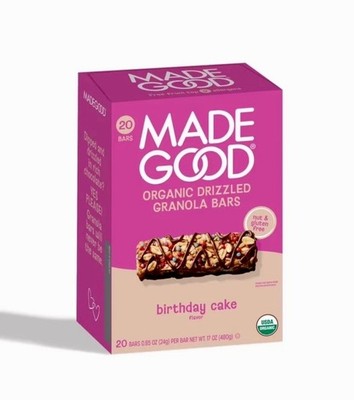 MadeGood Birthday Cake Drizzled Bars   0.85 oz. Each, 20 Pack   Festive & Nutrit