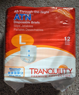 NEW! Tranquility Premium ATN Disposable Briefs W/Tabs, Overnight Large 12