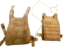 Used Small Military Plate Carrier w 2 Large Strike Face Plates Coyote Brown