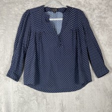 AYR Blouse SZ S Navy blue Dot Print Lond Sleeve Classic Office Retro Relaxed Fit