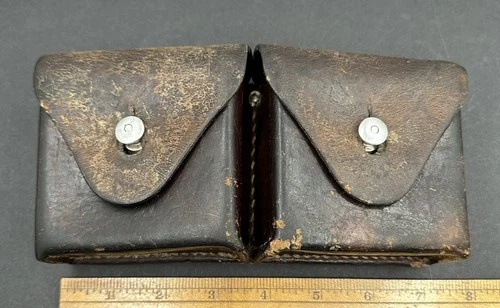 Vintage Swiss Army Double Leather Ammunition Pouch Old WW2? Era Military Gear