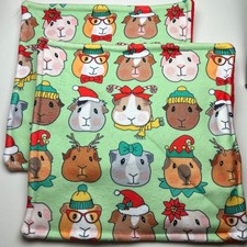  Guinea Pig P Piddle Pads Washable Fleece 12” Pair Lot 2 New Christmas Faces