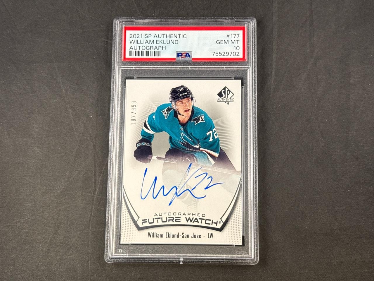 2021-22 UD SP AUTHENTIC WILLIAM EKLUND ROOKIE FUTURE WATCH AUTO 187/999 PSA 10