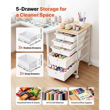 Rolling Cart With Drawers, 5 Drawer Storage Organizer, Mobile Utility Cart