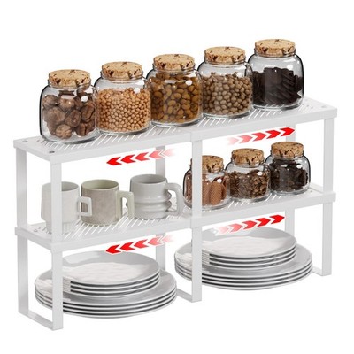 EAROND 2 Pcs Stackable Kitchen Cabinet Shelf Organizer Counter 5.1''D, White 