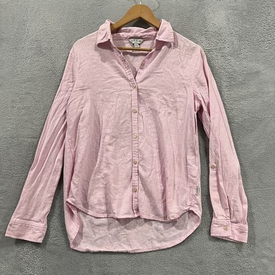 Orvis Women Linen Blend Button Up Shirt Pink Roll Tab Sleeve Medium Coastal