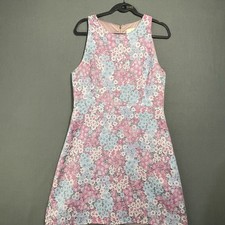 Kate Spade Floral Jacquard Dress Women’s Size 12 Pink Blue Sleeveless Fit Flare