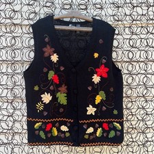 Vintage 90s Holiday Editions Fall Floral Harvest Acorns Sweater Vest XL