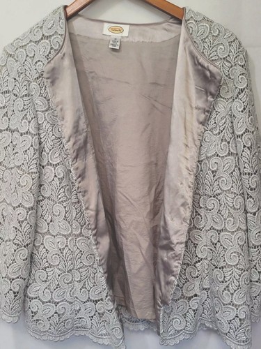 Talbots Damen Silber Spitze Blazer Jacke Größe 16 Metallic Viskose Mischung Gefüttert - Bild 8 von 16