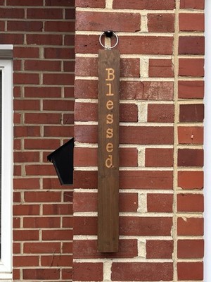 Vertical Wooden Blessed Sign Wall Hanging Farmhouse Rustic Decor w/ metal ring