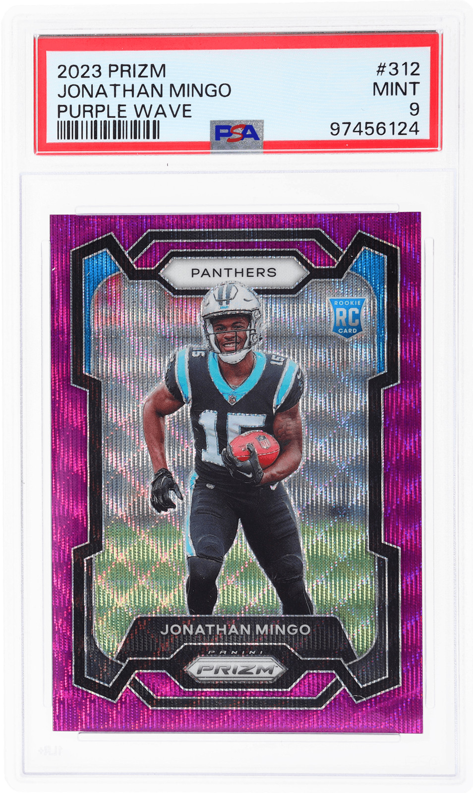 2023 Panini Prizm Jonathan Mingo Purple Wave Prizm #312 /99 PSA 9 Rookie RC