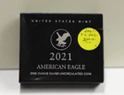 2021-W Burnished $1 American Silver Eagle Box, OGP & COA. Type 2