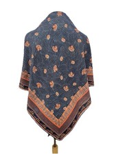 H79 Vintage Italian Scarf Navy Blue Orange Floral Polka Dot Geometric Print