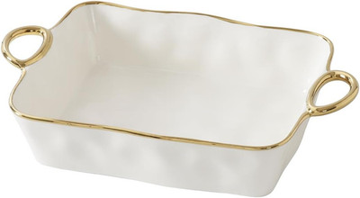 Elegant Rectangular Baking Dish with Golden Handles - Perfect Kitchen Gift!