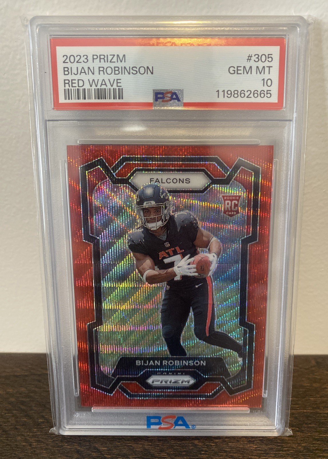 Bijan Robinson Prizm Rookie PSA 10 Red Wave 007/149 Jersey Number Falcons