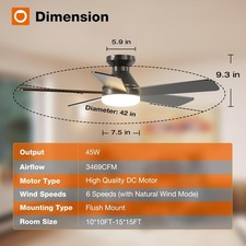 Ceiling Fans with Lights, 42 Inch Low Profile Ceiling Fan with Light and Remo...