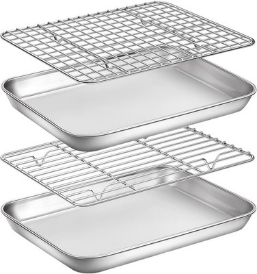 Stainless Steel Baking Sheet Cookie Sheet Pan with Cooling Rack Set of 4