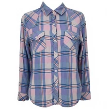 Rails Plaid Flannel Shirt Blue Pink Women's Medium Long Sleeve Button Up - AC