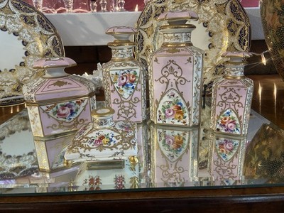 Camille Le Tallec Paris Hand Painted Porcelain Perfume Vanity Bottle Set France