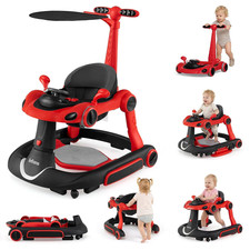 6-In-1 Foldable Baby Walker, Converts Push Car to Bouncer, Rocker with Music, Li