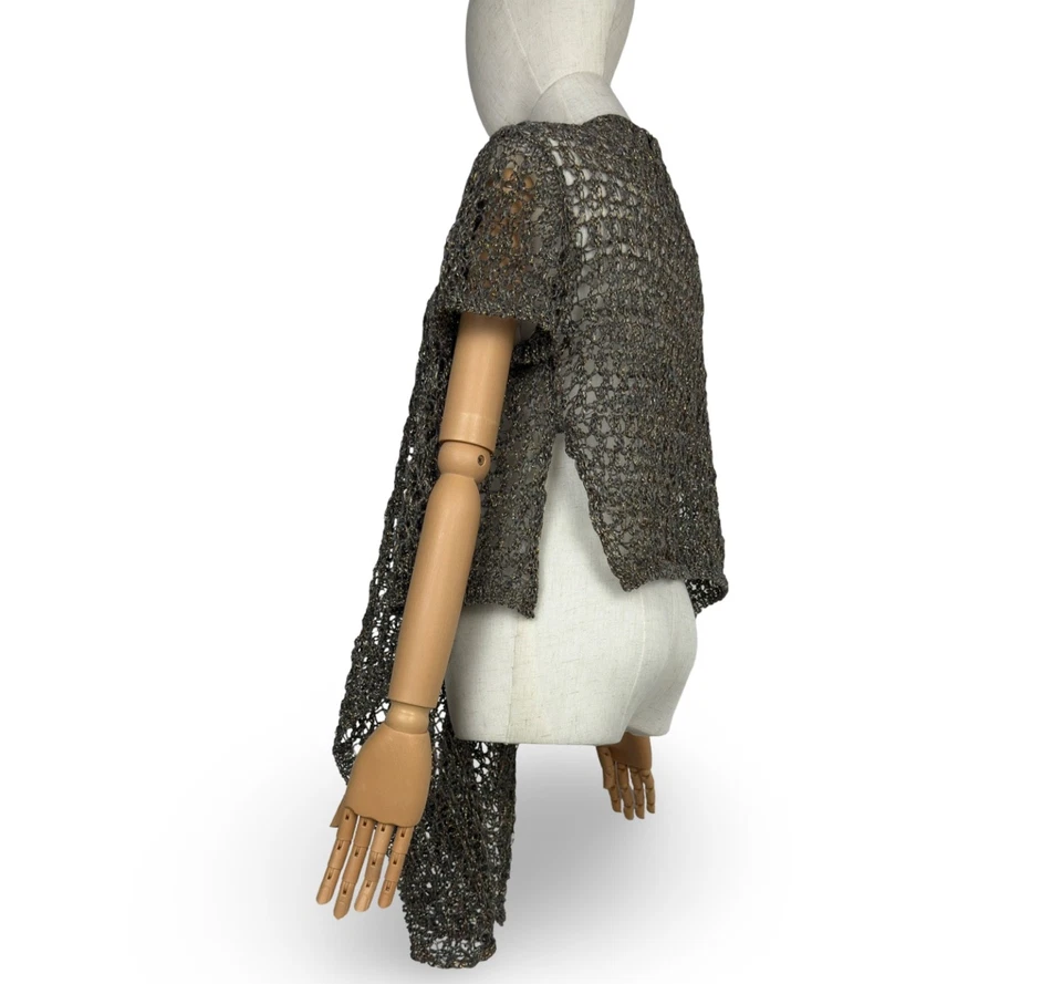 Сара Пачини рыболовная сеть открытый трикотаж ассиметричный кардиган свитер плащ - Изображение 4 из 4