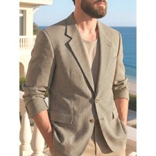 Canali Milano Blazer Mens 44L Tan Black Hound...