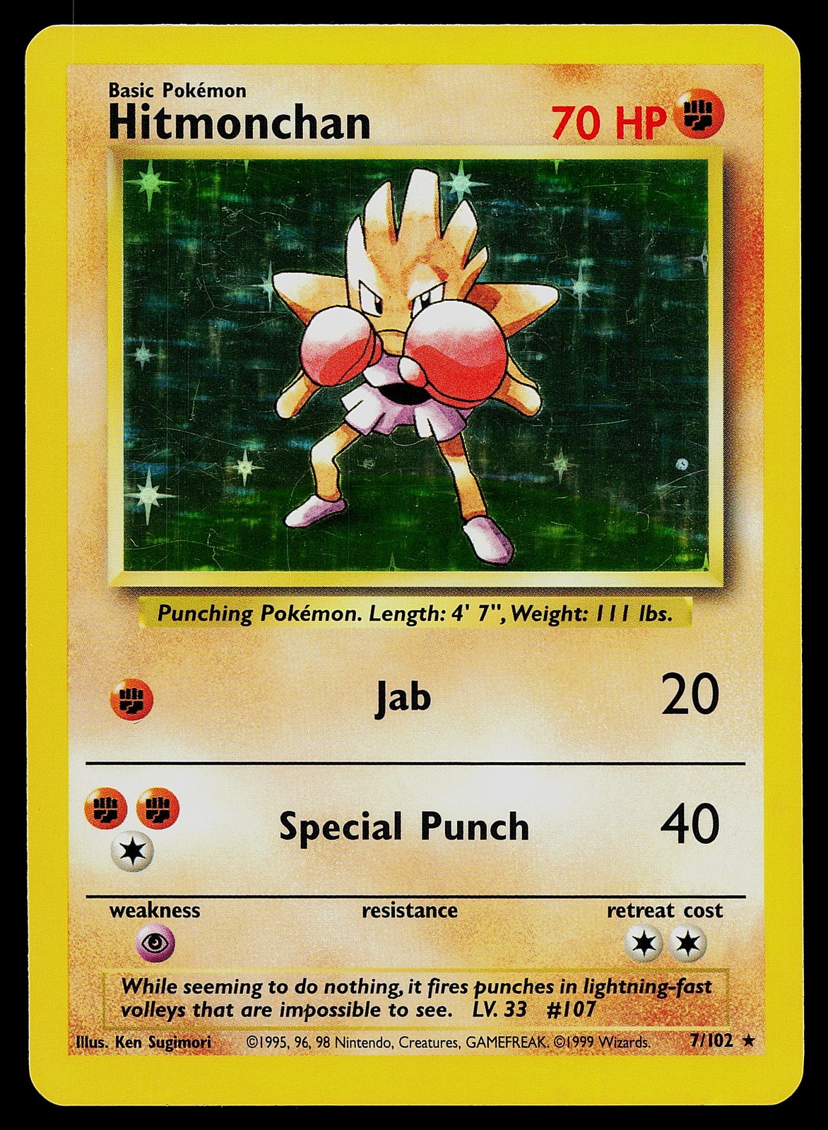 Pokemon Card - Hitmonchan Base Set 7/102 Holo Rare